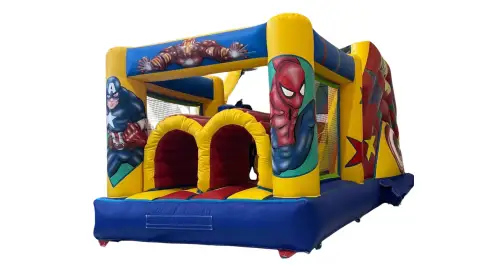 Castillo hinchable pista americana superheroes mediana